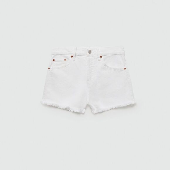 Mango Iconic Denim Shorts With Frayed Hem White Size 4 - Picture 7 of 14